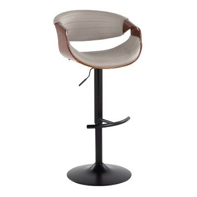 Set of 2 Adjustable Pearl Silver Faux Leather and Walnut Barstools