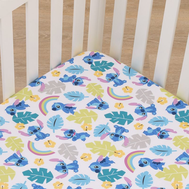 Disney Stitch Blue, Teal, Lime, and White Nursery Fitted Mini Crib Sheet, 3 of 5