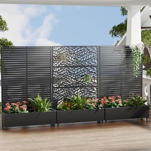 Wooakway 142"W × 72"H Black Rectangle Metal Planter Box with Trellis Raised Garden Bed with Arbor Privacy Screen with Wheels - 1 of 4