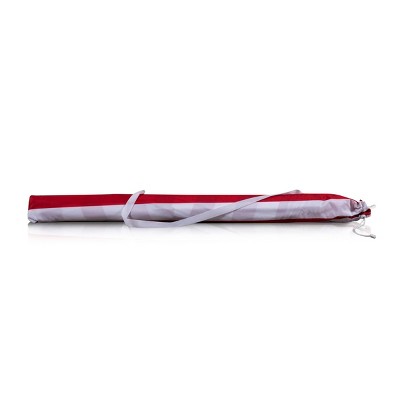 Red and White Striped 5.5 ft Beach Umbrella with Steel Pole