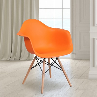 Charming Orange Polypropylene Armchair with Artistic Wooden Legs