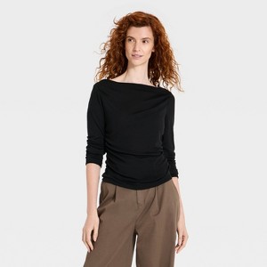Playera de manga larga de cuello barco con fruncido ultraligera para mujer - A New Day™