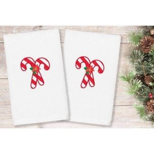 2pk Candy Canes Holiday Hand Towel Set White - Linum Home Textiles - 1 of 3