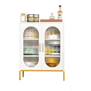 Metal Sideboard Cabinet with Fluted Glass Door, Adjustble Shelf Steel Locker Display Cabinet for Kitchen Livingroom Bedroom - 1 of 4