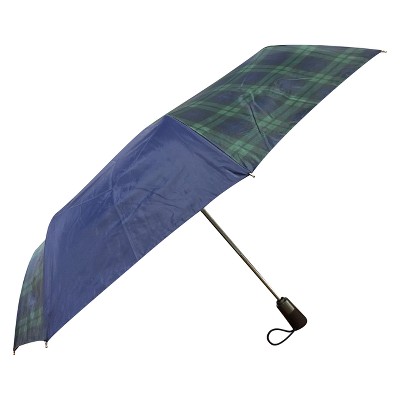 Totes Titan Plaid Automatic Open Close Windproof & Water-Resistant Foldable Compact Umbrella - Navy