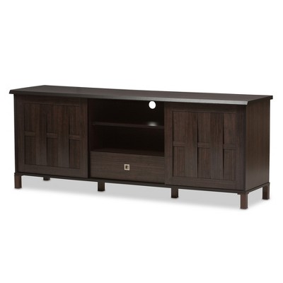 Unna Wood TV Cabinet with 2 Sliding Doors and Drawer TV Stand for TVs up to 70" Dark Brown - Baxton Studio
