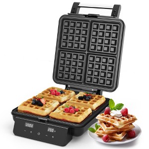Heynemo Waffle Maker 4 Slices with Quick Heat-Up, Time & Temperature Control, LCD Display, Nonstick Surface, Stainless Steel, Waffle Iron, Black - 1 of 4