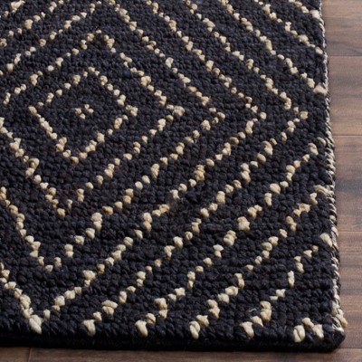 Hand-Knotted Black and Ivory Wool Geometric Runner Rug
