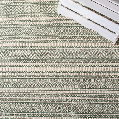 Beige and Dark Green 8' x 10' Stain-Resistant Synthetic Rug