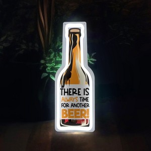 Hachikiko "Always Time for Another Beer" LED Neon Sign - 13"x4.8" Bottle-Shaped Bar Light - Creative Pub & Restaurant Decor - 1 of 4