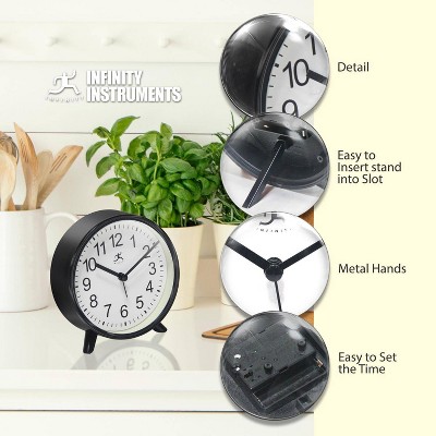 Black Plastic 5.75" Tabletop Alarm Clock with White Face