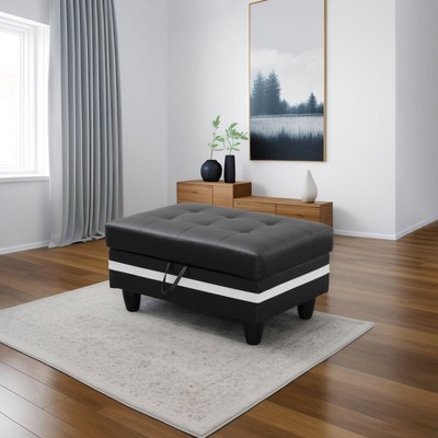 DOMETOUR Modern Semi PU Leather Storage Ottoman for Living Room or Bedroom Black & White