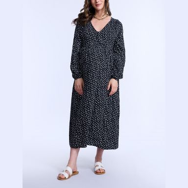black dot midi dress Black And White Polka Dot Gathered Midi Dress – AX Paris