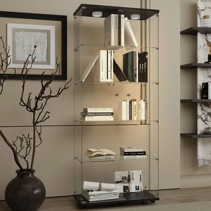 ORRD Black Tempered Glass Display Cabinet with Locks & LED Lights, Adjustable Feet Storage Cabinet for Living Room, Bedroom, Office, or Hallway - 1 of 4