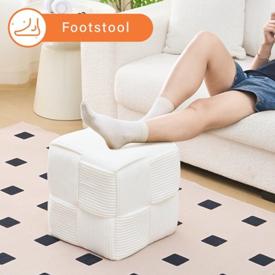 KTMBDW Square Ottoman Foot Stool, Corduroy Vanity Chair Bench with Padded Woven Footrest for Entryway, Living Room, Bedroom, Hallway