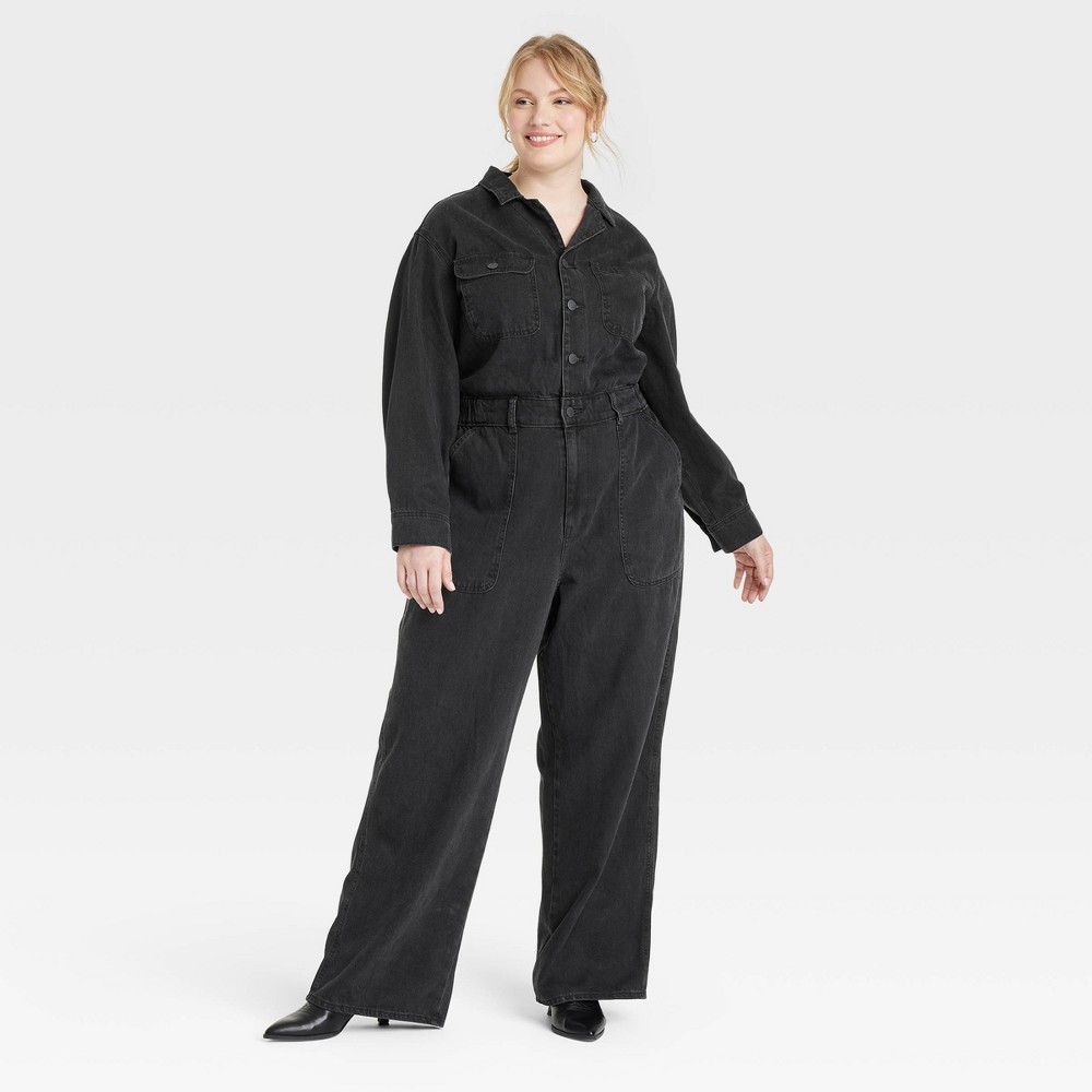 Women's Long Sleeve Utility Baggy Denim Jumpsuit - Universal Thread™ Black 17