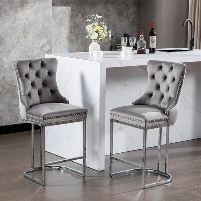 2 Piece Upholstered Soft Backrest Cushions Chairs, 26" Counter Height Dining Chairs with Button Back Rivet