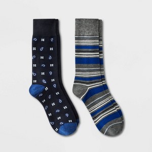 Men's Novelty Striped Socks 2pk - Goodfellow & Co™ Navy/Gray 7-12 - 1 of 2