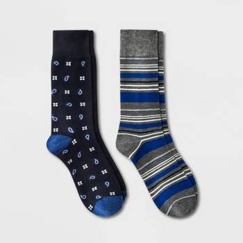 Men's Novelty Striped Socks 2pk - Goodfellow & Co™ Navy/Gray 7-12