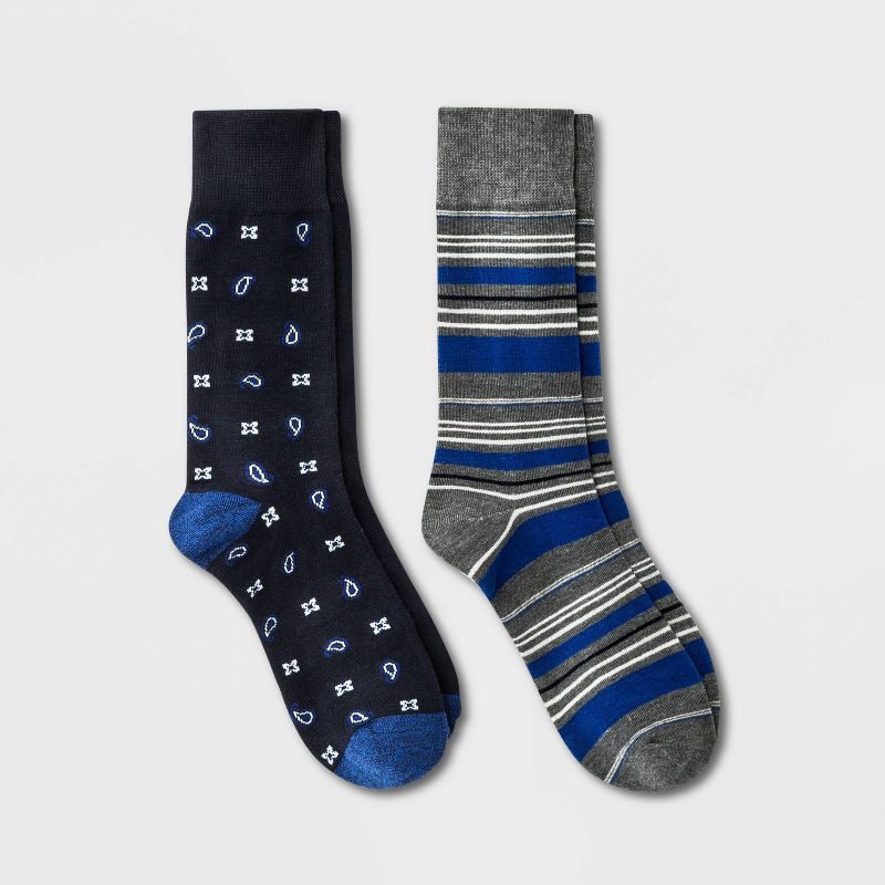 Men&#39;s Novelty Striped Socks 2pk - Goodfellow &#38; Co&#8482; Navy/Gray 7-12, 1 of 3