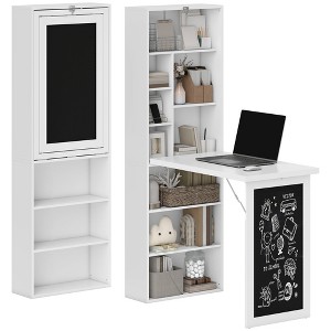 HOMCOM Fold-out Convertible Writing Table, Wall Mount Desk Cabinet with Blackboard and Side Shelf Multi-Function Home Office Workstation - 1 of 4
