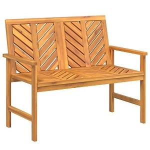 vidaXL Solid Acacia Wood Patio Bench 42.9" - Comfortable Outdoor Seating with Armrests & Chevron Pattern Backrest - 1 of 4