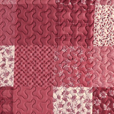 Burgundy Floral Patchwork Scalloped Edge Standard Sham