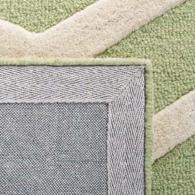 Hand-Tufted Green and Ivory Wool Chevron Area Rug, 4' x 6'