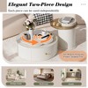 Modern Round Coffee Table Set of 2 , 360-Degree Rotatable Flower-shaped Top with 2 Drawers, Top Circle Side Table End Table with Glass - 4 of 4