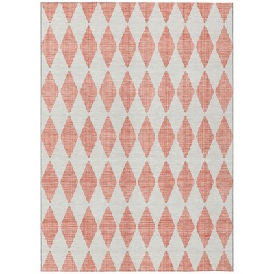 Salmon And Ivory Geometric Washable Indoor Outdoor Area Rug