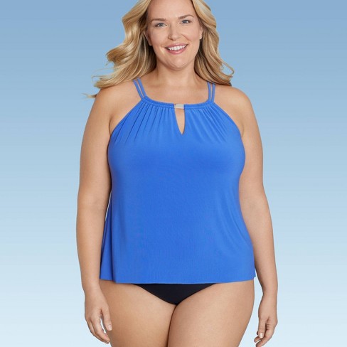 Women's Upf 50 High Neck Keyhole Tankini Top - Aqua Green® Blue 3x : Target