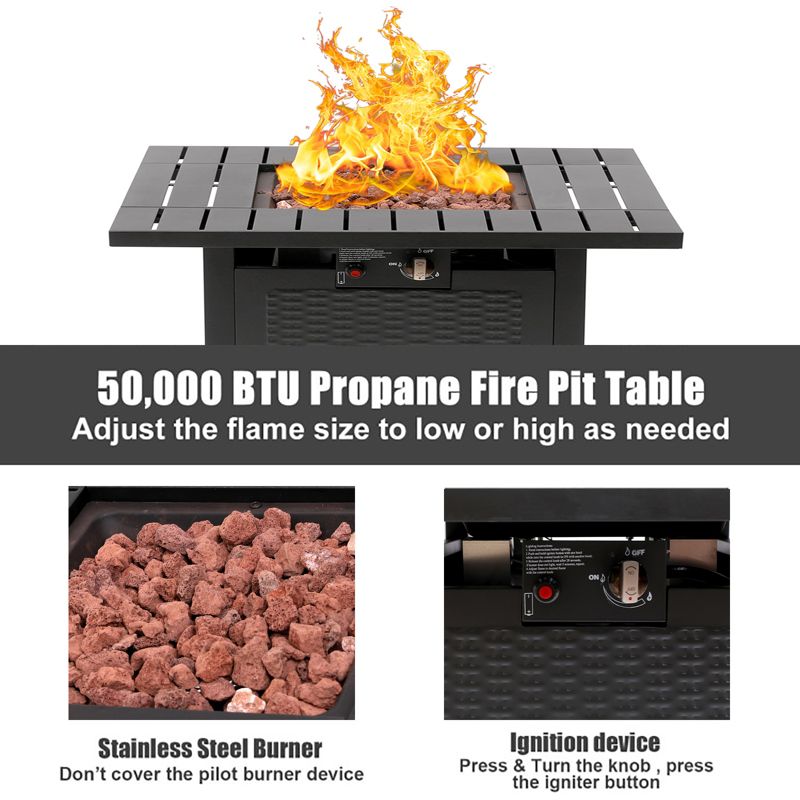 SKONYON 28" Propane Fire Pit Table Patio Square Gas Fireplace 50,000 BTU with Cover for Outdoor Use, 4 of 9