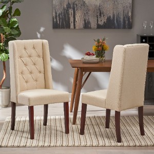 Lyngins Contemporary Tufted Dining Chairs (Set of 2), Button Diamond Stitch Kitchen Chair, Living Room Chair with High Wingback & Birch Wood Legs - 1 of 4