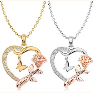 Sterling Silver/14k Gold Plated/Rose Gold CZ Romantic Rose and Butterfly Jewelry - 1 of 4