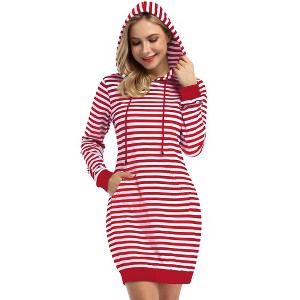Women pullover hooded sweatshirt dress Hooded Tunic Dress - 1 of 1