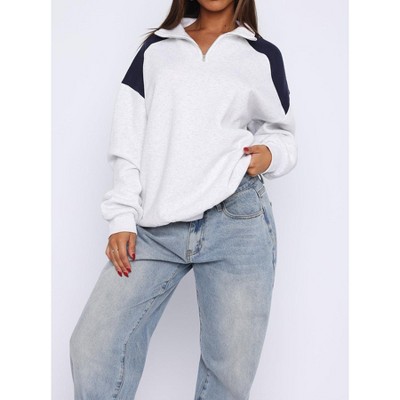 Women's Color-Block Half-Zip Hoodie - Oversized Long Sleeve Casual Pullover (S-2XL)