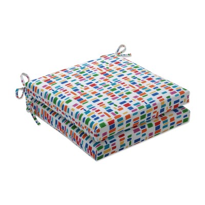 2pk Outdoor/Indoor Squared Chair Pad Set Color Tabs Primaries Blue - Pillow Perfect