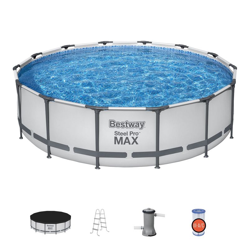Bestway Steel Pro MAX Inch Round Metal Frame Above Ground Outdoor Backyard Swimming Pool Set with Filter Pump, 1 of 9