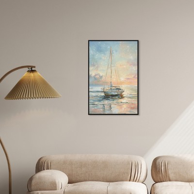 Black Framed Boat on the Shore Canvas Wall Art, 31" x 21"