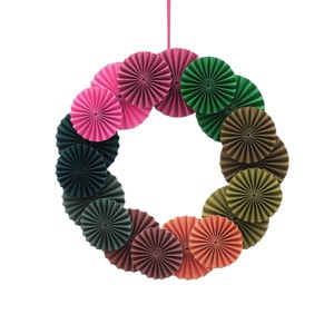 TopComfy Decorative Object Handcrafted Holiday Paper Blossom Wreath for Festive Home Decor, Multicolored, 14.96"*14.96"*0.78" - 1 of 4