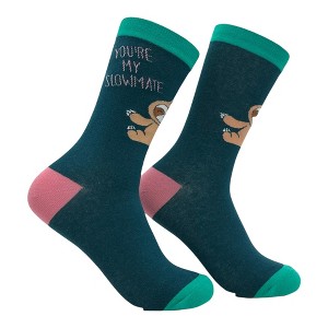 Crazy Dog Women's Youre My Slowmate Socks Funny Sarcastic Valentines Day Sloth Graphic Novelty Footwear for Ladies - 1 of 4