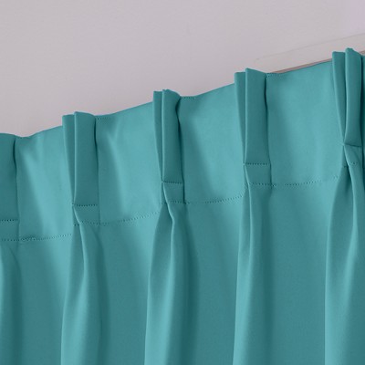 Teal Blackout Pleated Linen-Blend Curtain Panels, 84" Length