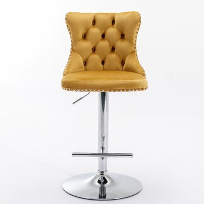 OUTSUPPLY Set of 2, Swivel Velvet Bar Stools, Adjustable Height, Modern Upholstered Stool for Kitchen Island & Pub