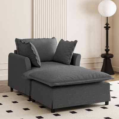 TIRAMISUBEST 2 PC Chaise Lounge Set, Chenille Single Sofa with Movable Ottoman, Upholstered Lazy Sleeper Armchair