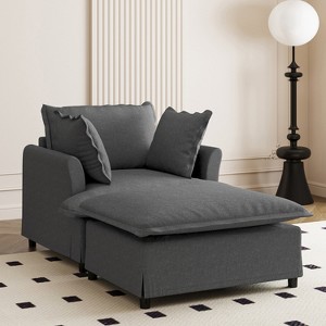 TIRAMISUBEST 2 PC Chaise Lounge Set, Chenille Single Sofa with Movable Ottoman, Upholstered Lazy Sleeper Armchair - 1 of 4