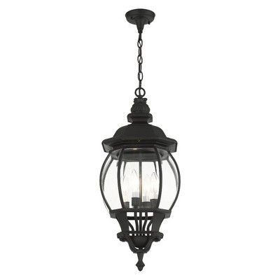Frontenac Textured Black Outdoor Pendant Lantern with Clear Beveled Glass