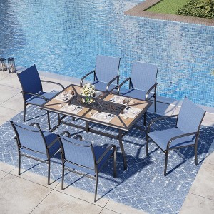 Captiva Designs 7pc Patio Dining Set with Wood-look Rectangle Steel Table & Sling Fixed Chairs - 1 of 4