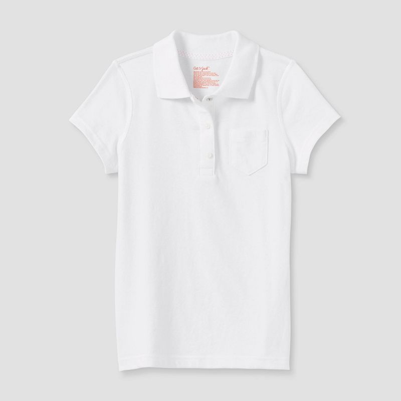 Girls' Adaptive Short Sleeve Polo Shirt - Cat & Jack™ White, 1 of 4