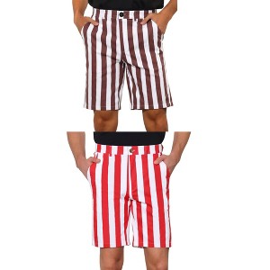 Lars Amadeus Men's Regular Fit Chino Striped Pattern Shorts 2 Packs - 1 of 4