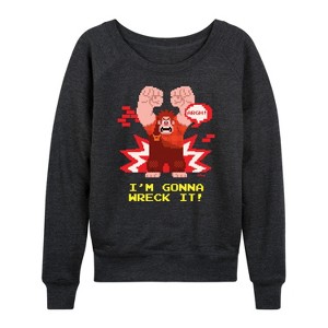 Women's - Disney - I'm Gonna Wreck It Lightweight French Terry Wide Neck Long Sleeve Shirt - 1 of 4